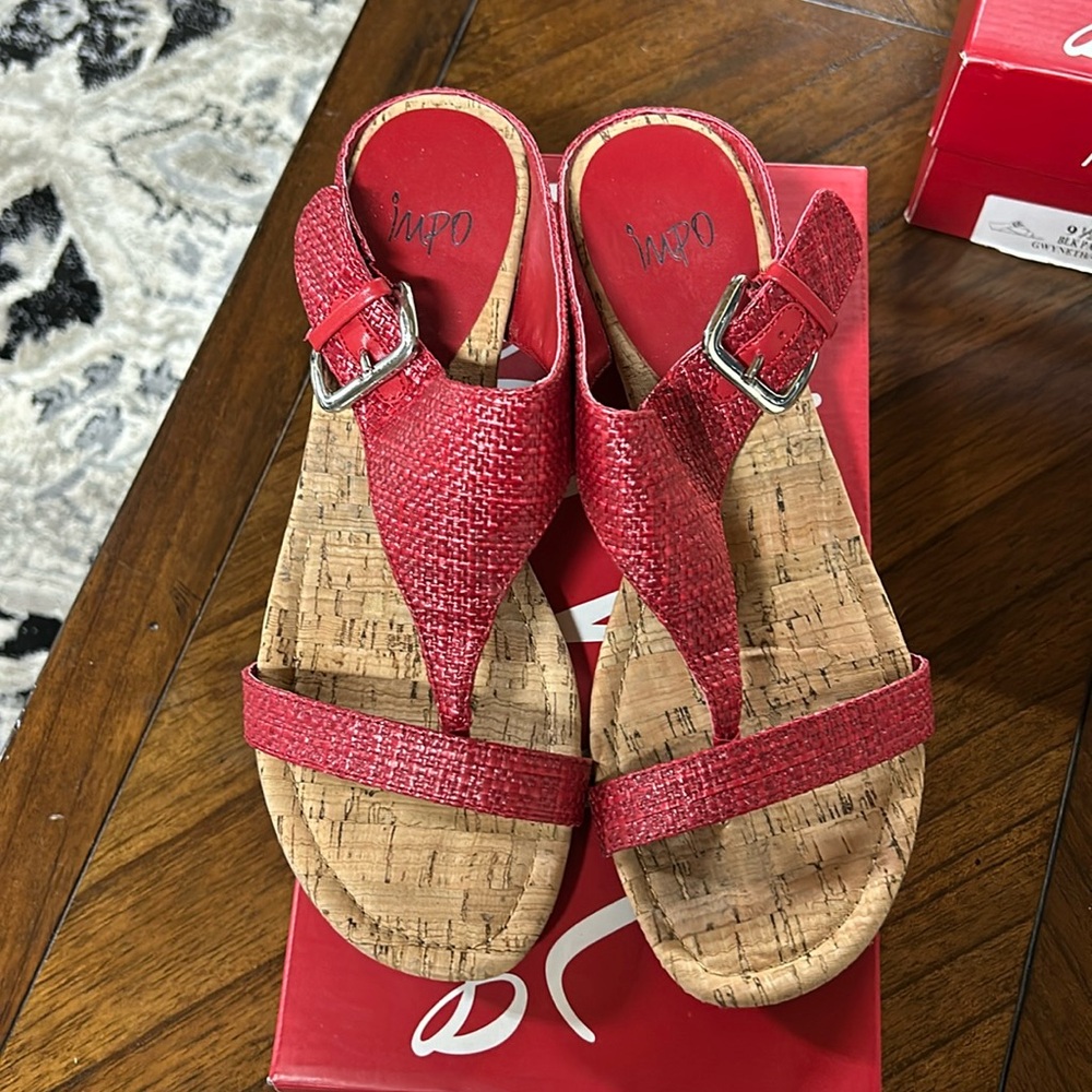 Impo Red Cork Wedge Sandals